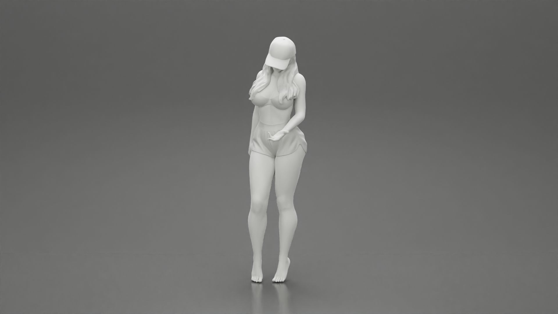 Sexy Girl standing in Cap and Shorts With Posing 3D print model_11