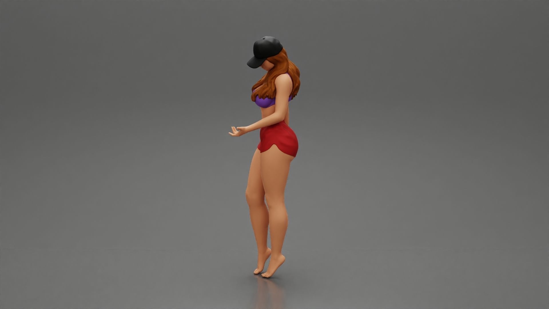 Sexy Girl standing in Cap and Shorts With Posing 3D print model_4