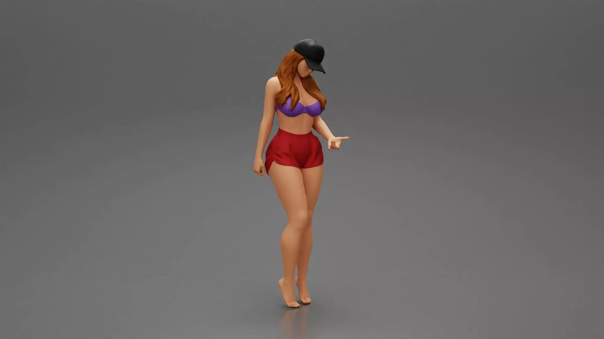 Girl standing in Cap and Shorts With Posing 3D print model