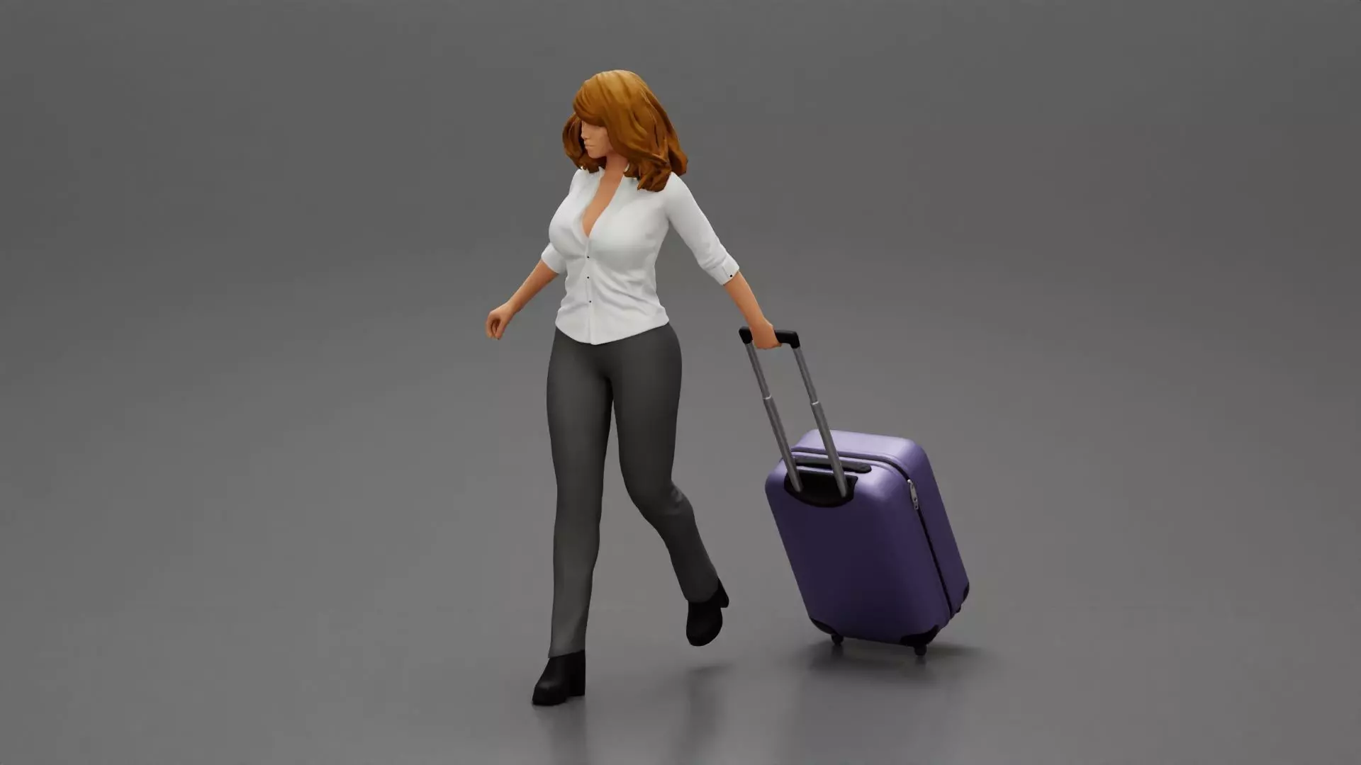 2 Business woman pulling suitcase walking in airport terminal 3D print model