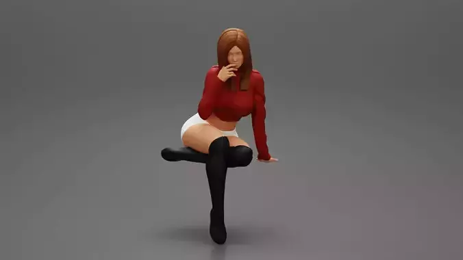 Sexy Girl In Short And Boots Sitting On a chair