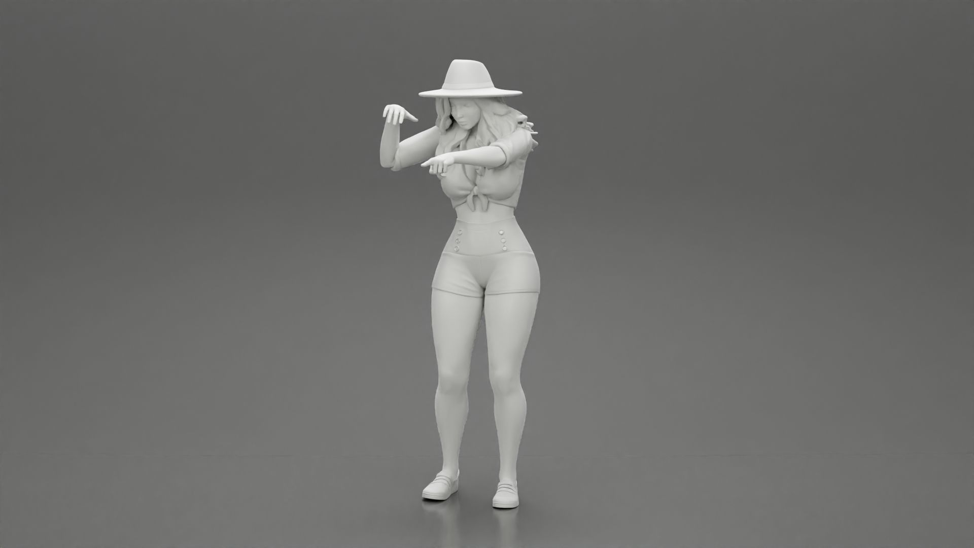 Travel woman in hat and short pointing her next destination 3D print model_6
