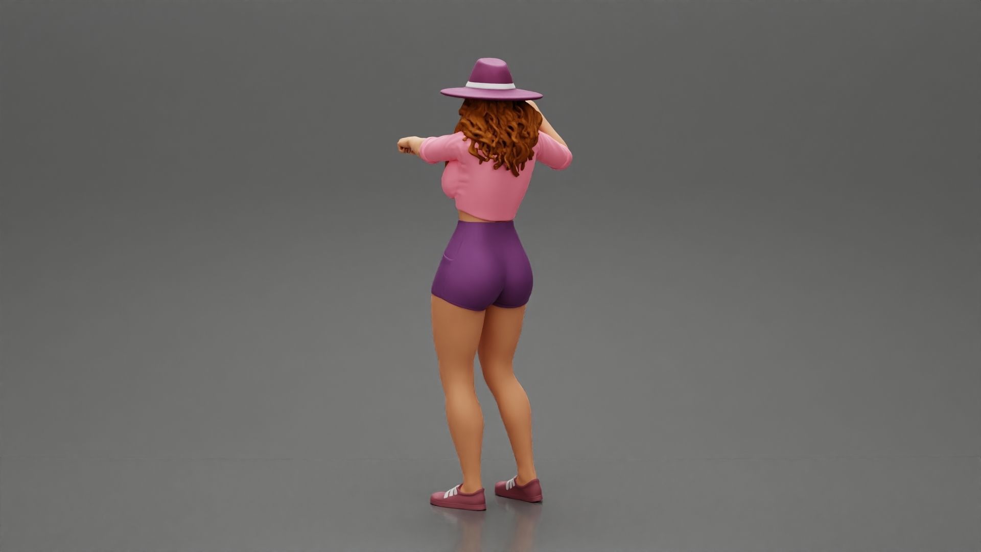 Travel woman in hat and short pointing her next destination 3D print model_4