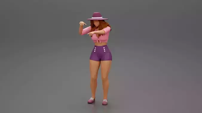 Travel woman in hat and short pointing her next destination