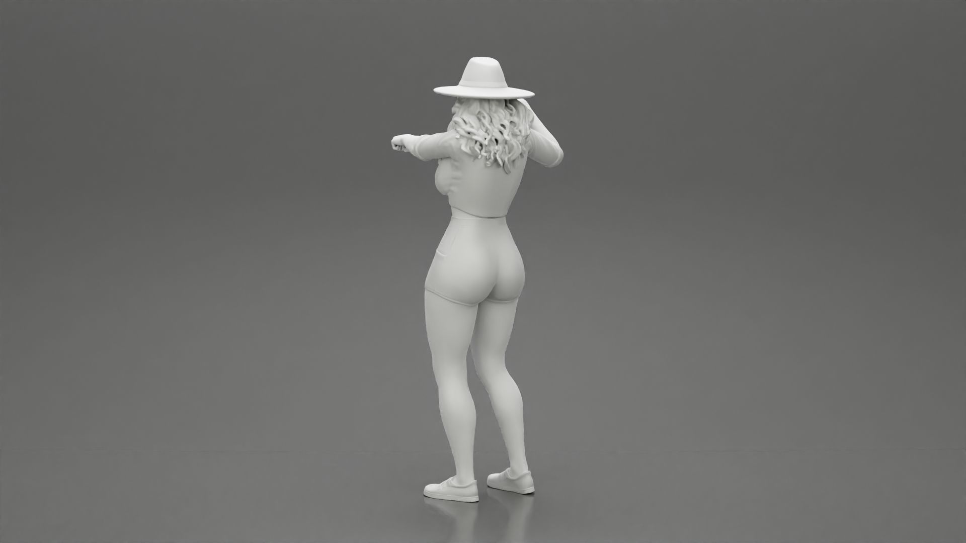 Travel woman in hat and short pointing her next destination 3D print model_10
