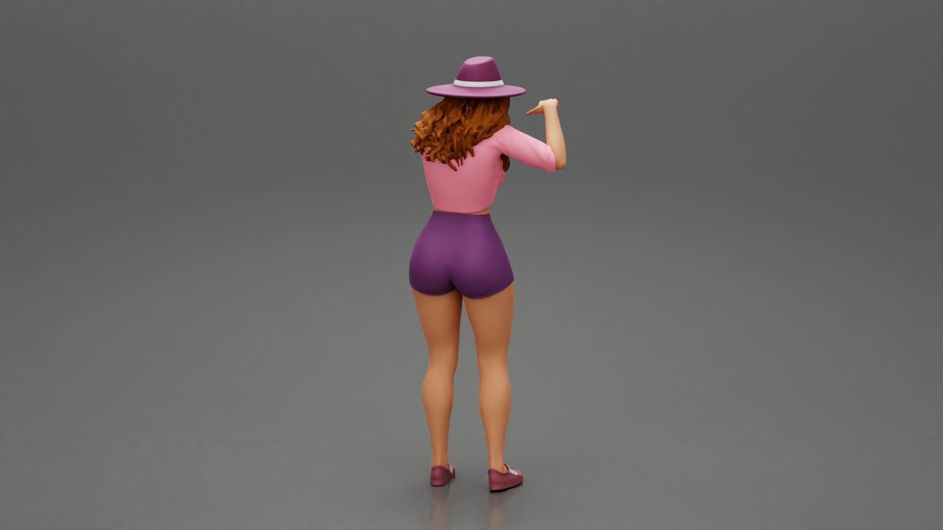 Travel woman in hat and short pointing her next destination 3D print model_3