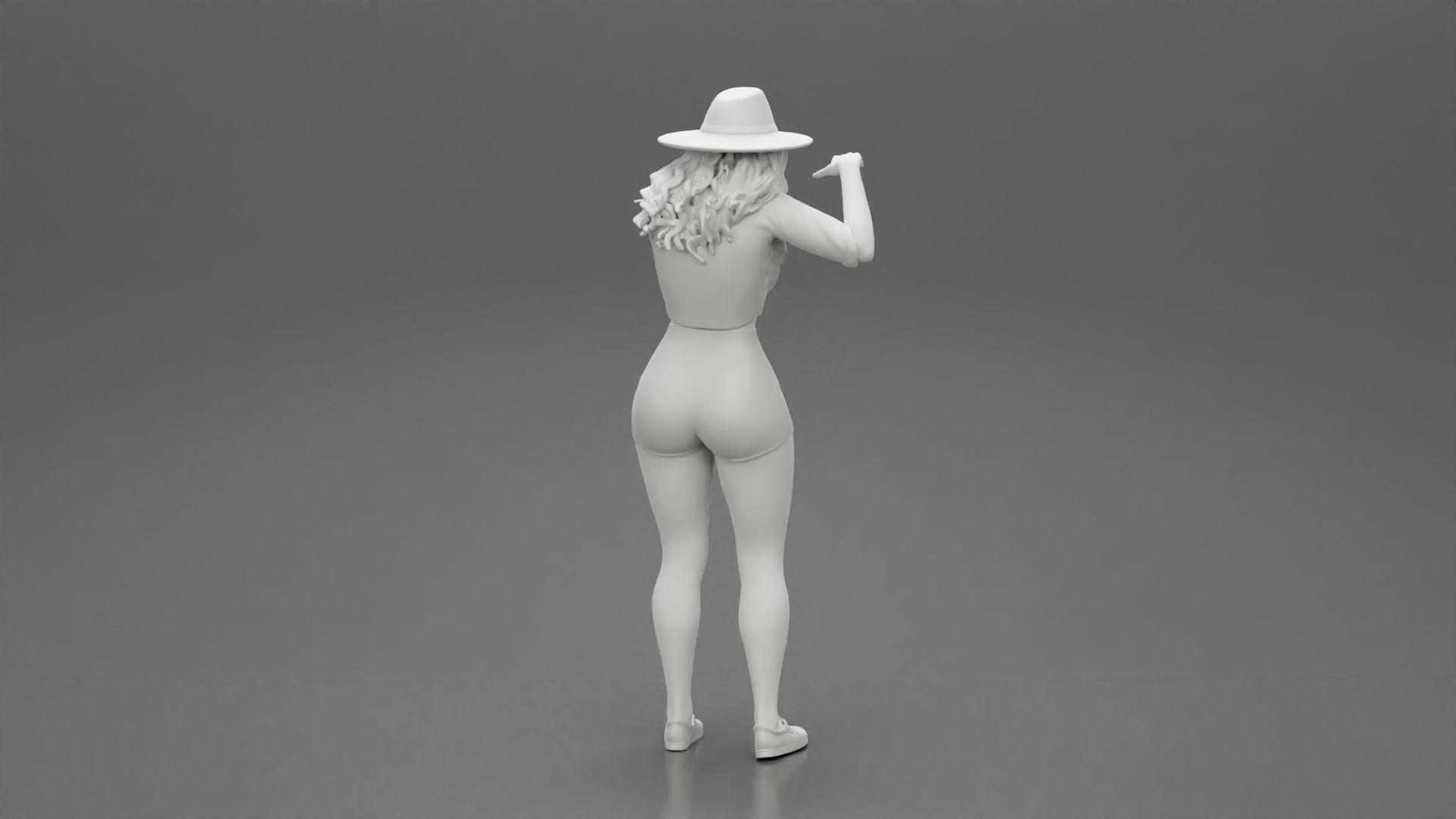 Travel woman in hat and short pointing her next destination 3D print model_9