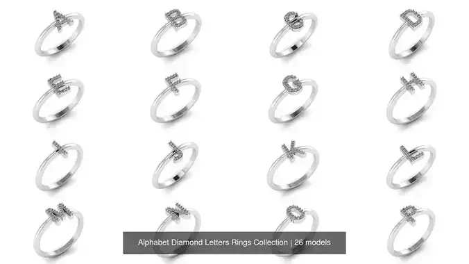 Alphabet Diamond Letters Rings Collection 