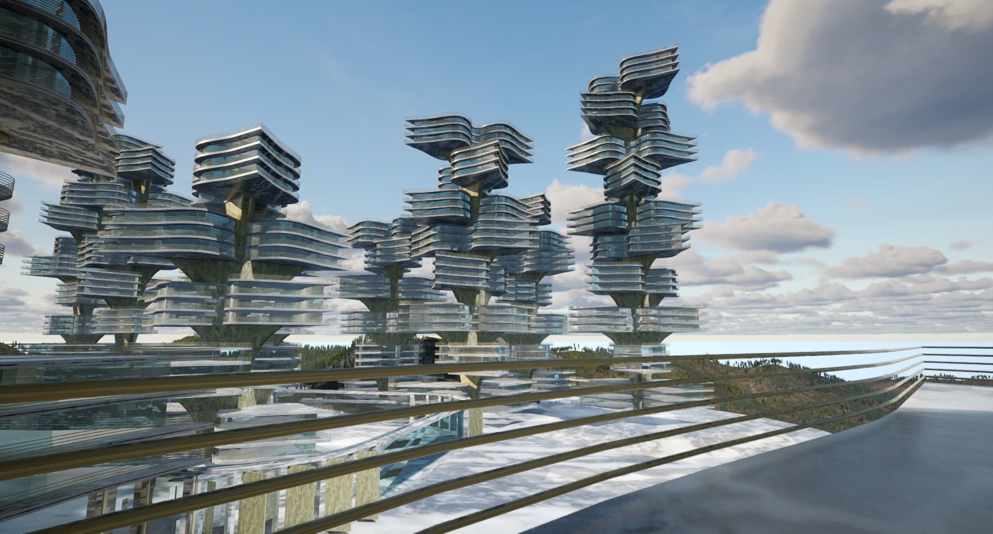 curve flower future building Low-poly 3D model_1