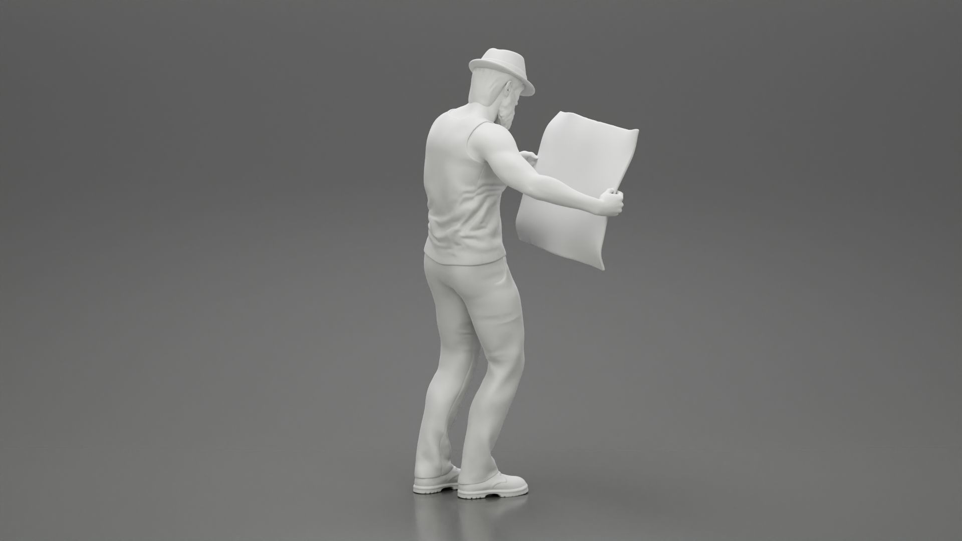 Young Man in hat with beard Holding Map And Looking At it  3D print model_9