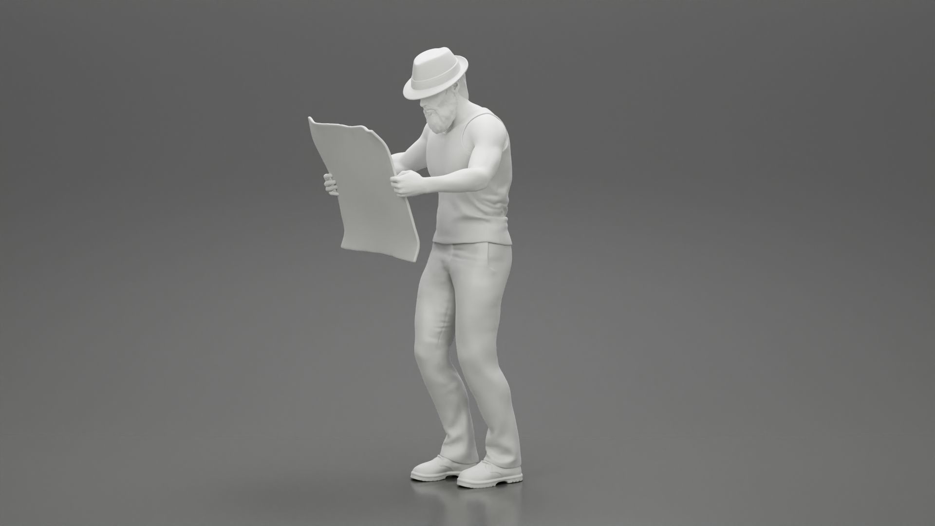 Young Man in hat with beard Holding Map And Looking At it  3D print model_6