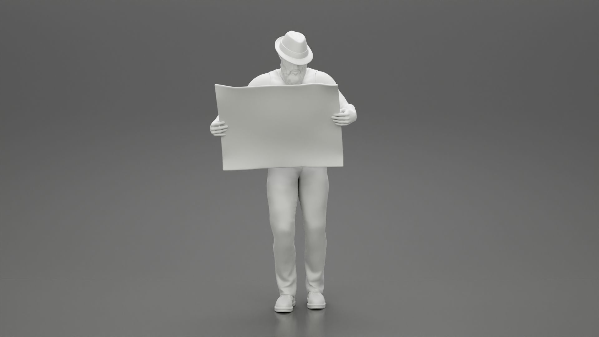 Young Man in hat with beard Holding Map And Looking At it  3D print model_7