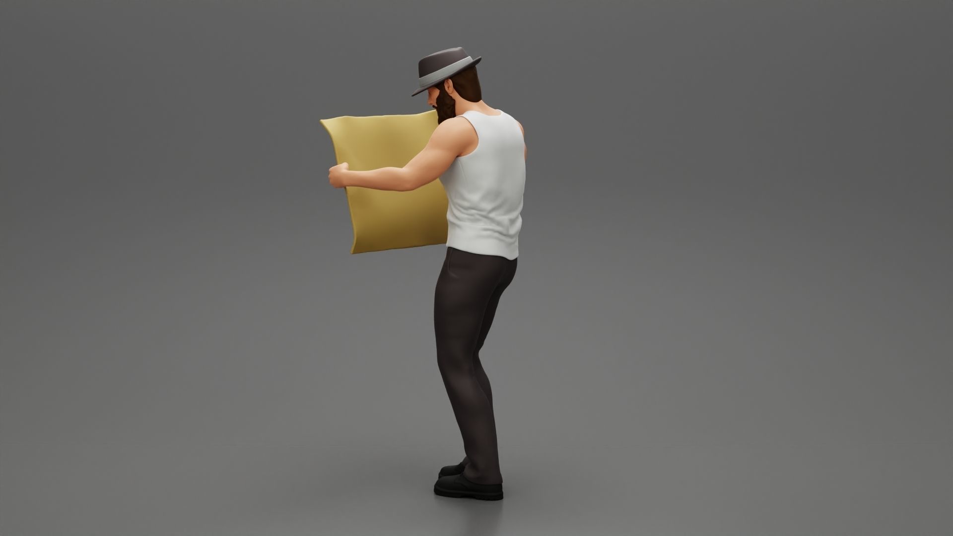 Young Man in hat with beard Holding Map And Looking At it  3D print model_5