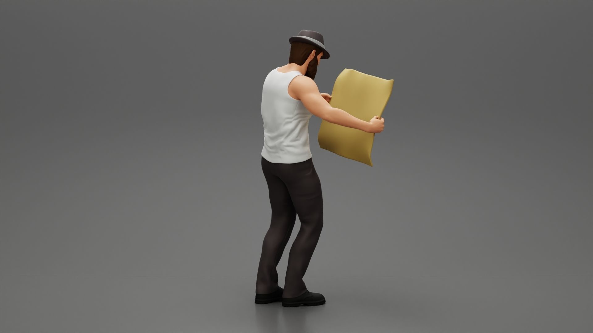 Young Man in hat with beard Holding Map And Looking At it  3D print model_3