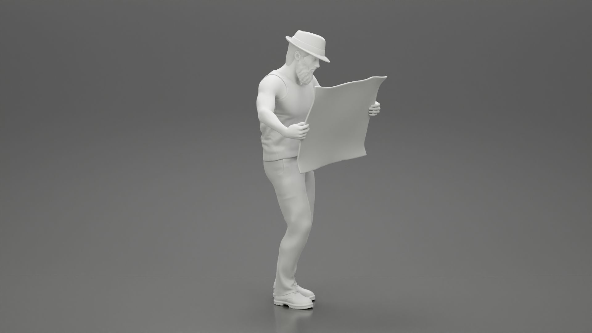 Young Man in hat with beard Holding Map And Looking At it  3D print model_8