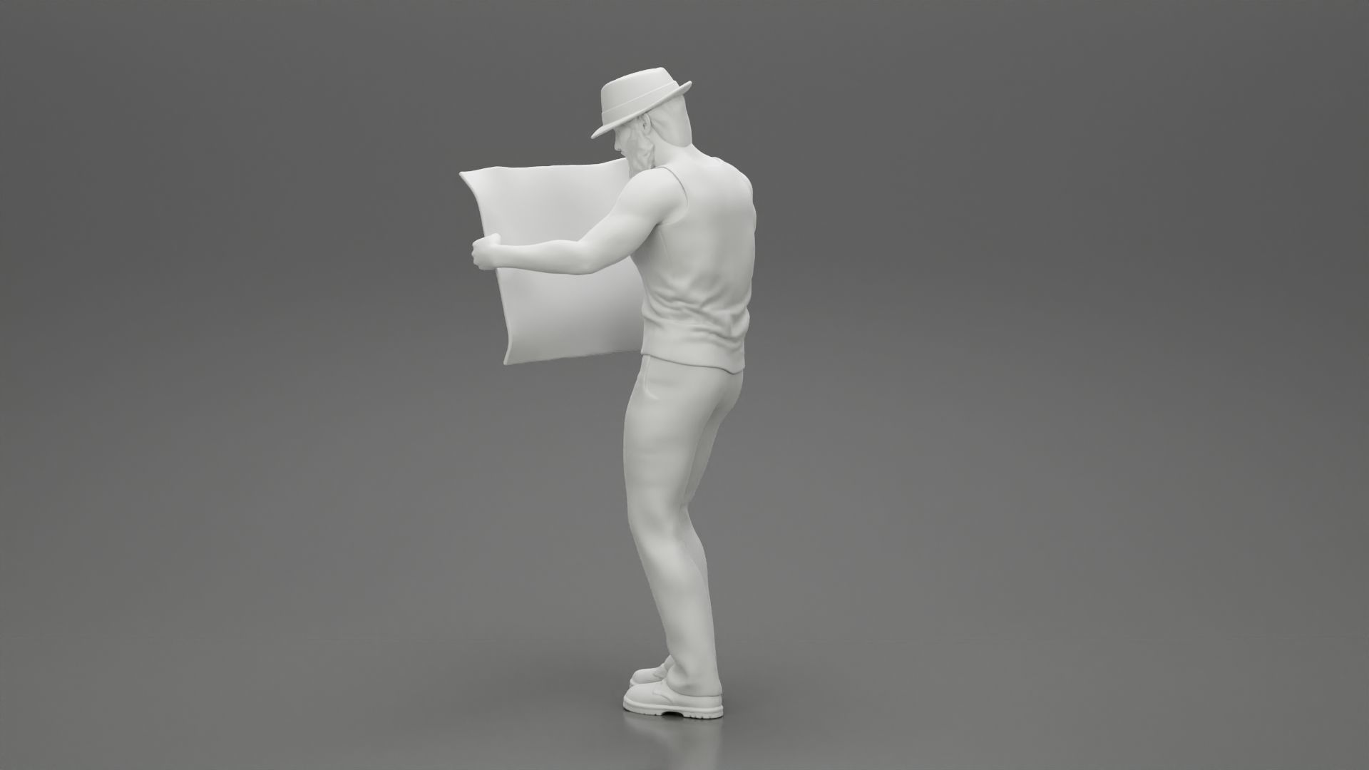 Young Man in hat with beard Holding Map And Looking At it  3D print model_11