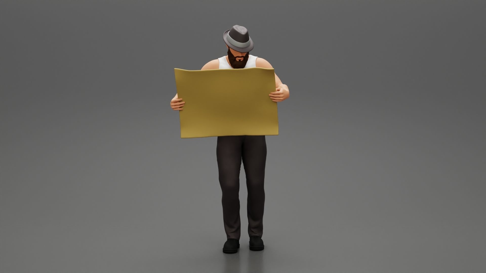 Young Man in hat with beard Holding Map And Looking At it  3D print model_1