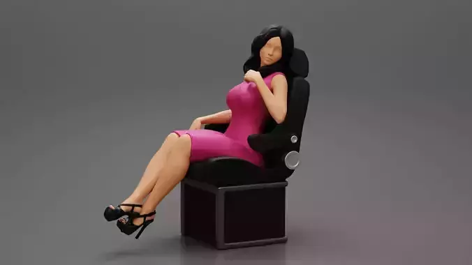 Sexy Woman in dress Sitting On Seat Plane 3D print model