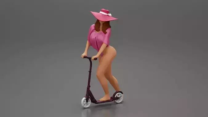 Sexy Woman Riding Electric Scooter Wearing onepice and hat