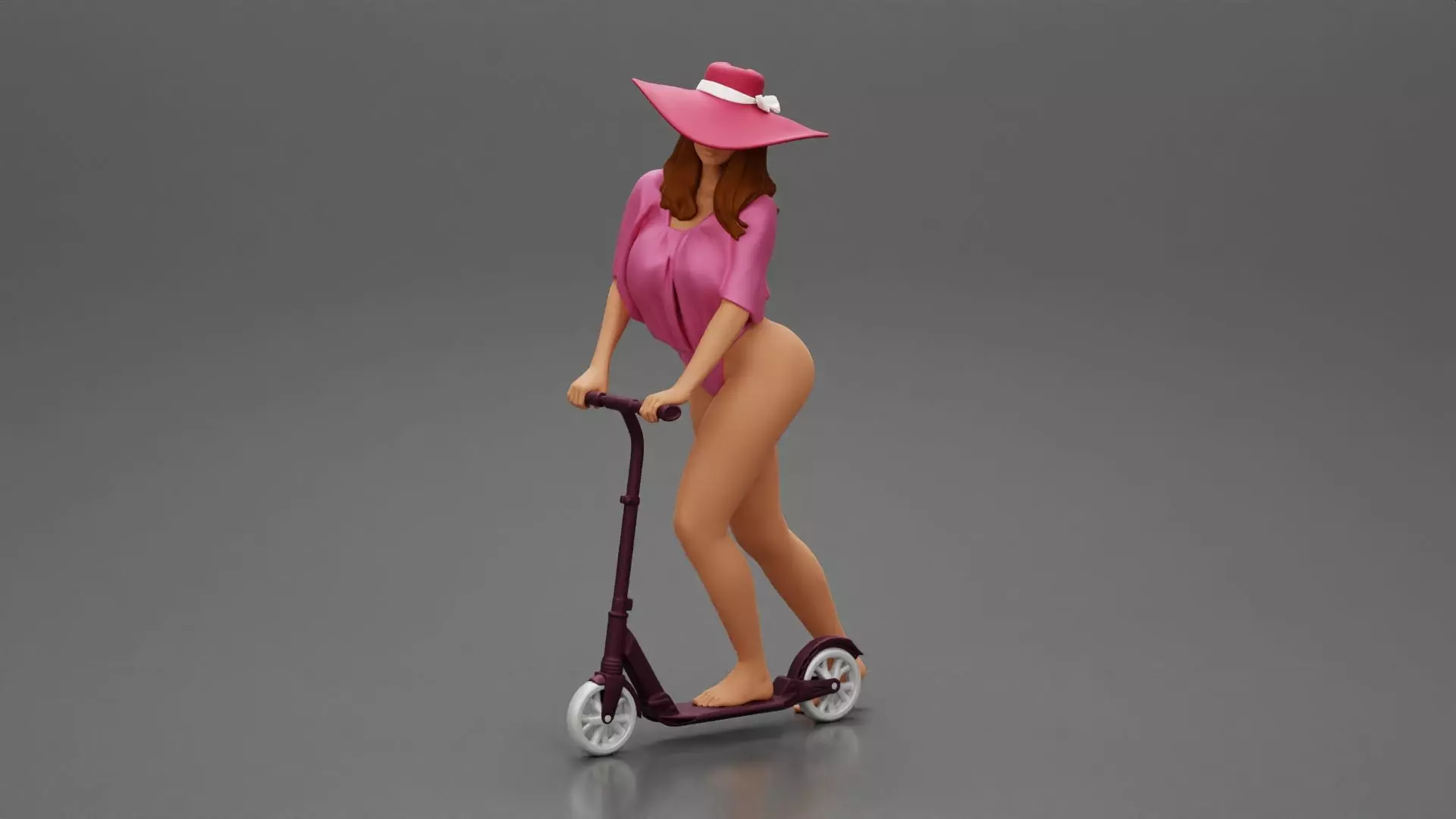 Sexy Woman Riding Electric Scooter Wearing onepice and hat 3D print model