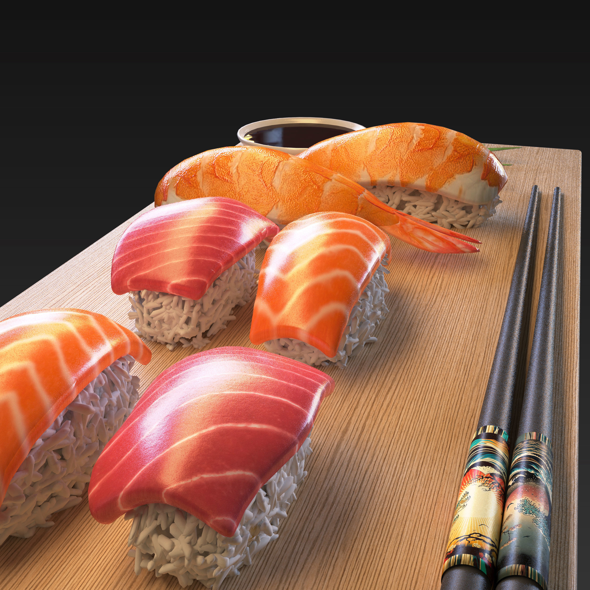 Nigiri sushi set Japan 3D model_2