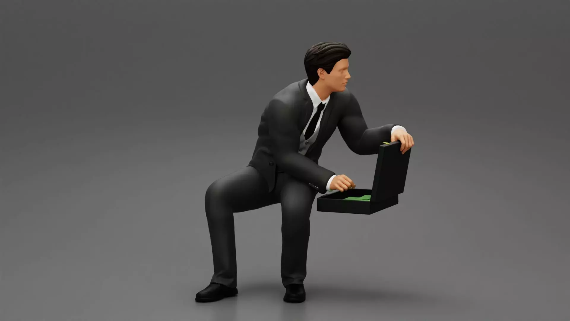 2 businessman sitting and holding briefcase of money 3D print model