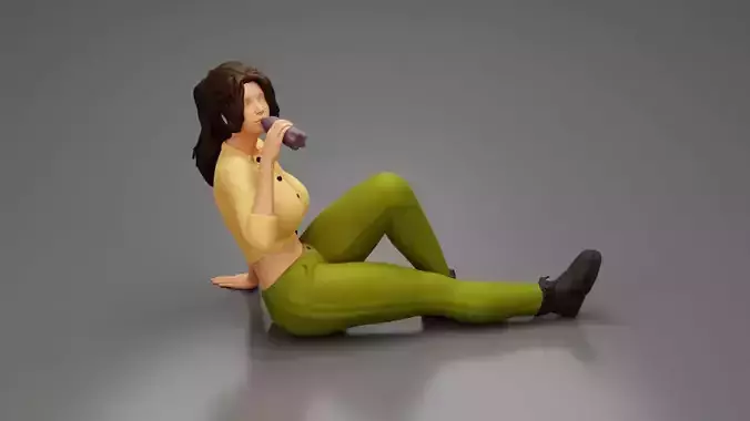 Tired girl mechanic in sexy shirt pants sitting  drinking water 3D print model