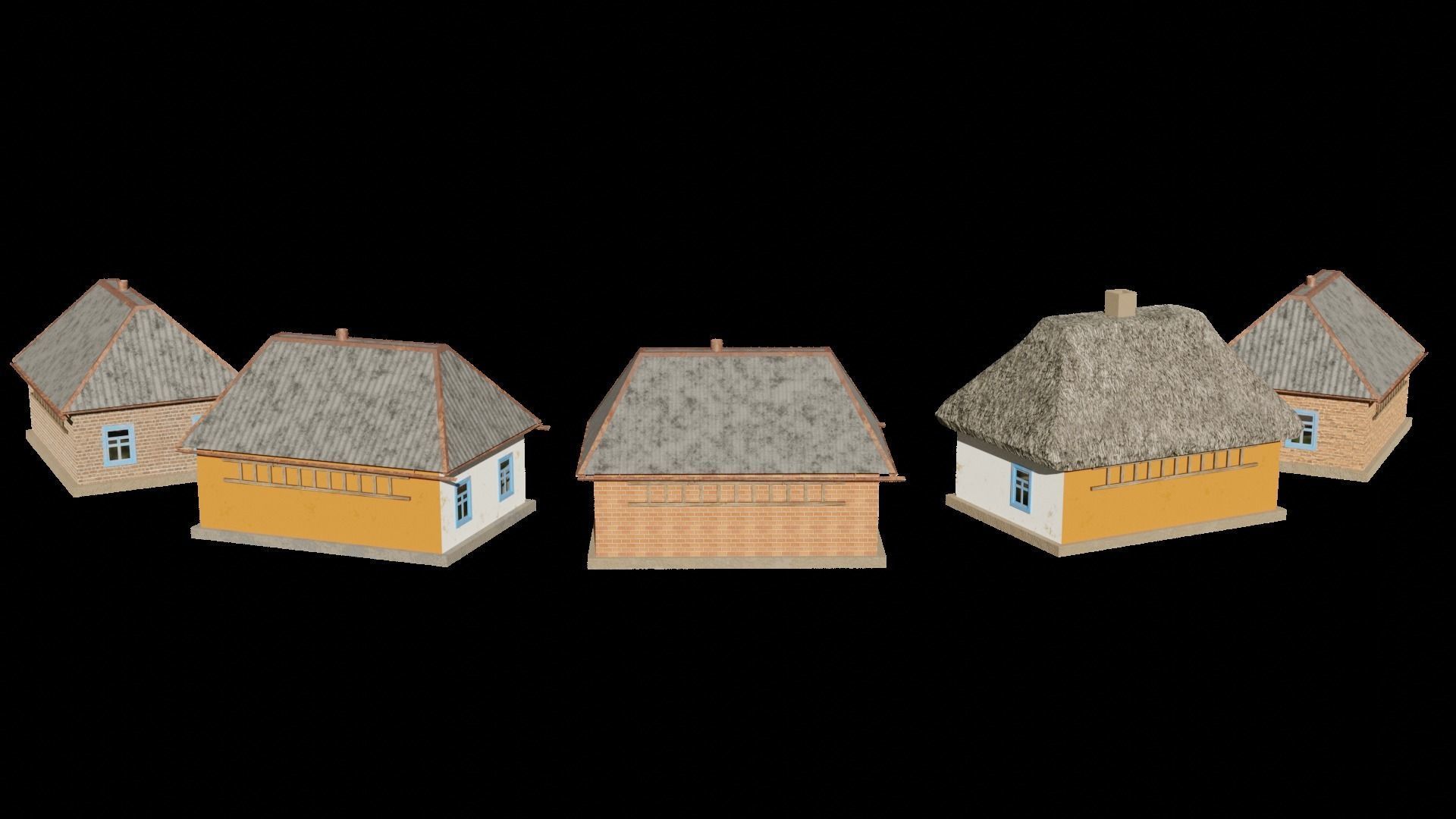 An old village house in 5 variants Low-poly 3D model_2