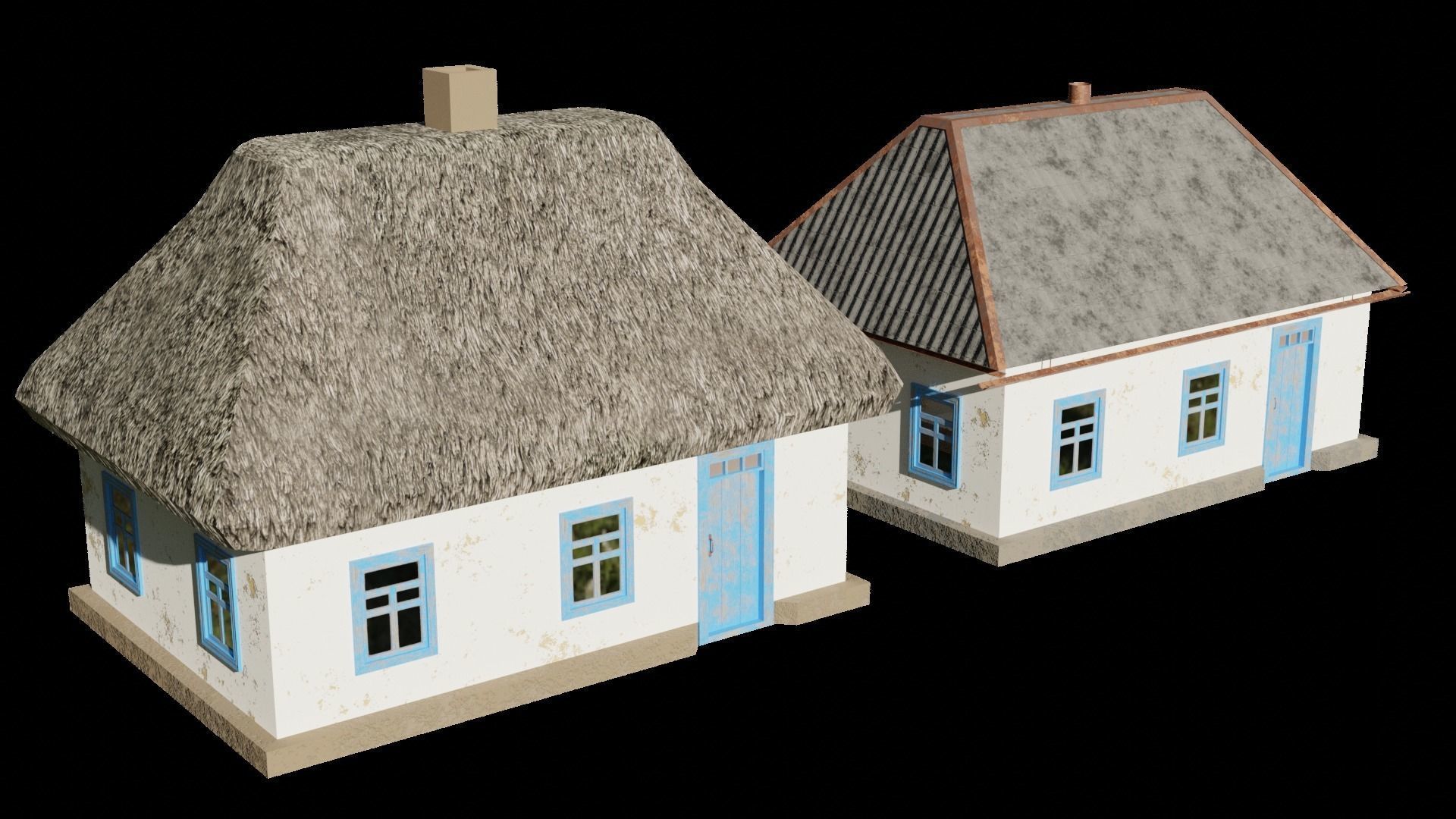 An old village house in 5 variants Low-poly 3D model_3