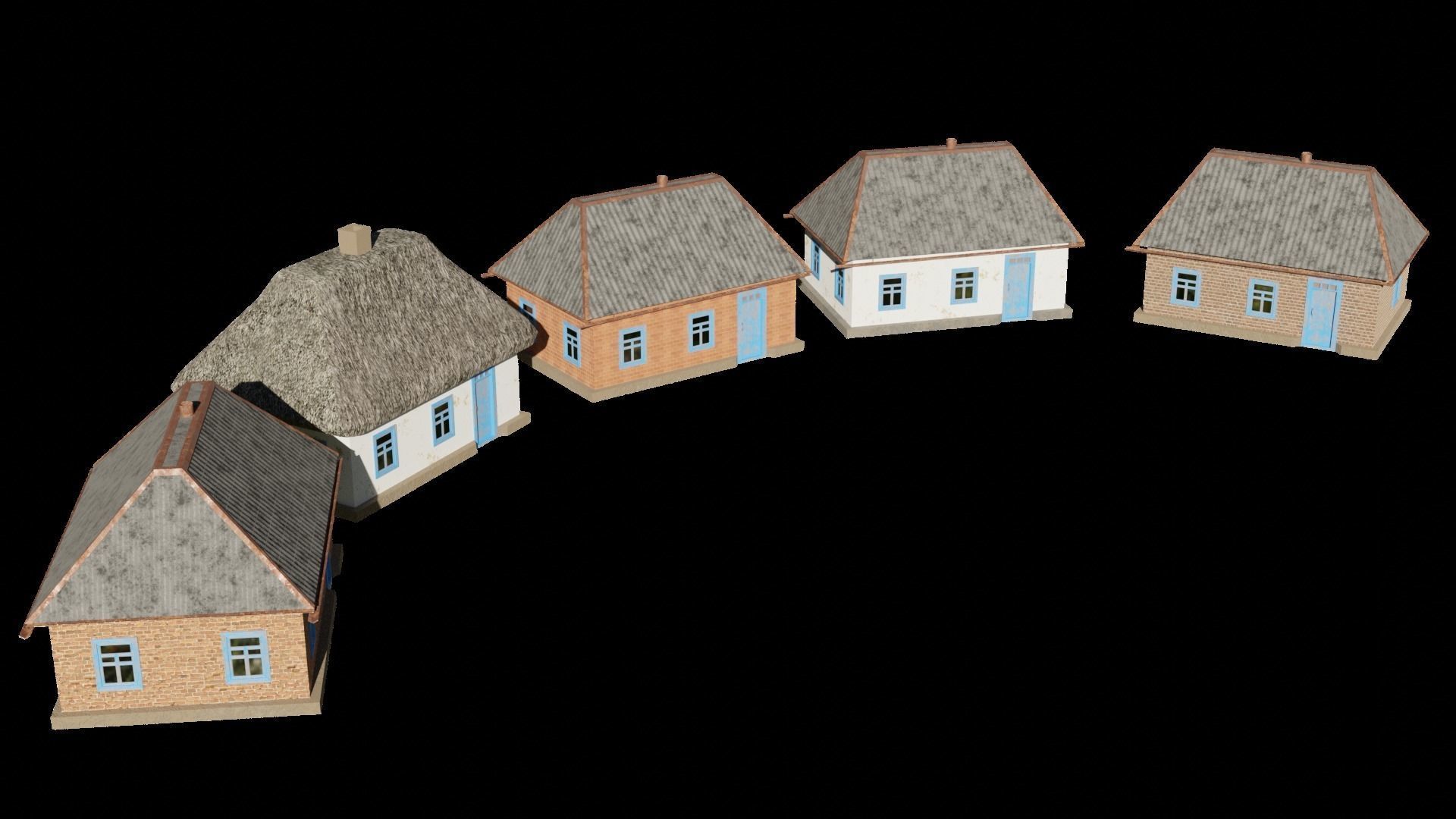 An old village house in 5 variants Low-poly 3D model_1