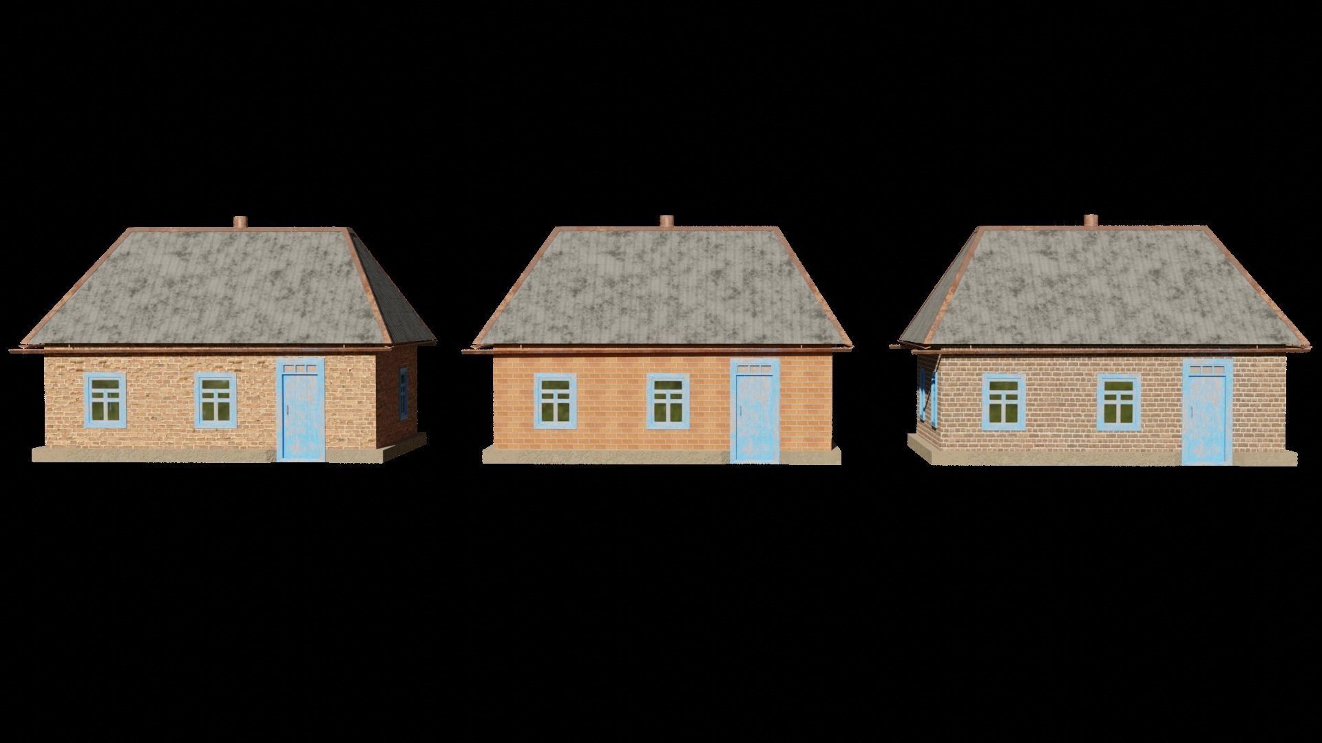 An old village house in 5 variants Low-poly 3D model_4