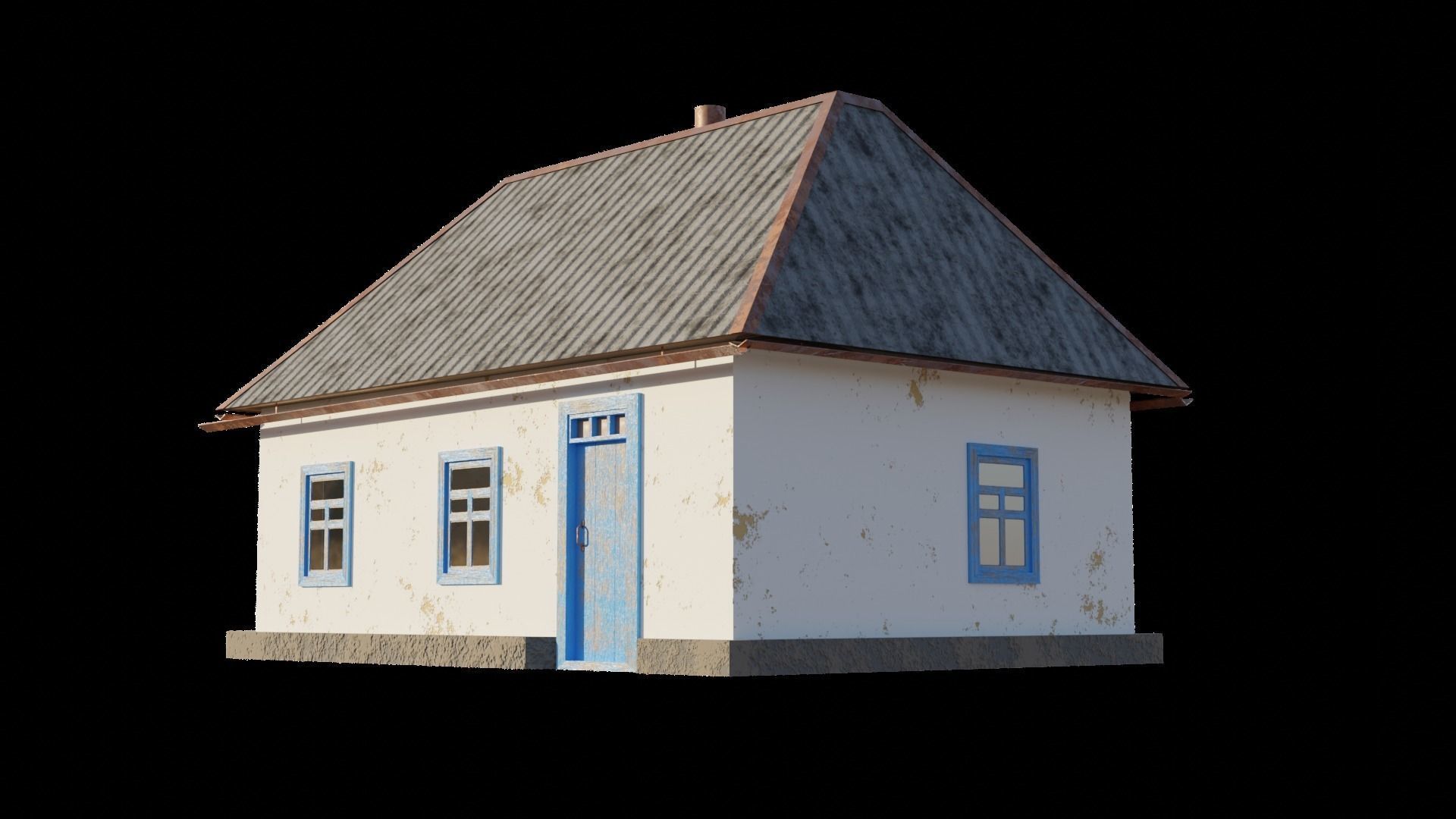 An old village house in 5 variants Low-poly 3D model_9