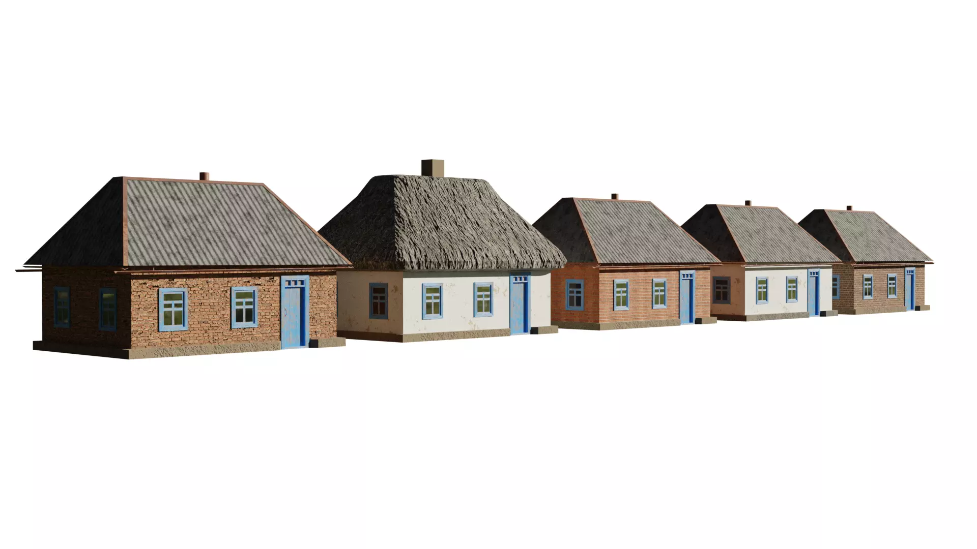An old village house in 5 variants Low-poly 3D model_0
