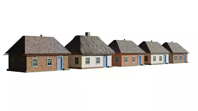 An old village house in 5 variants Low-poly 3D model