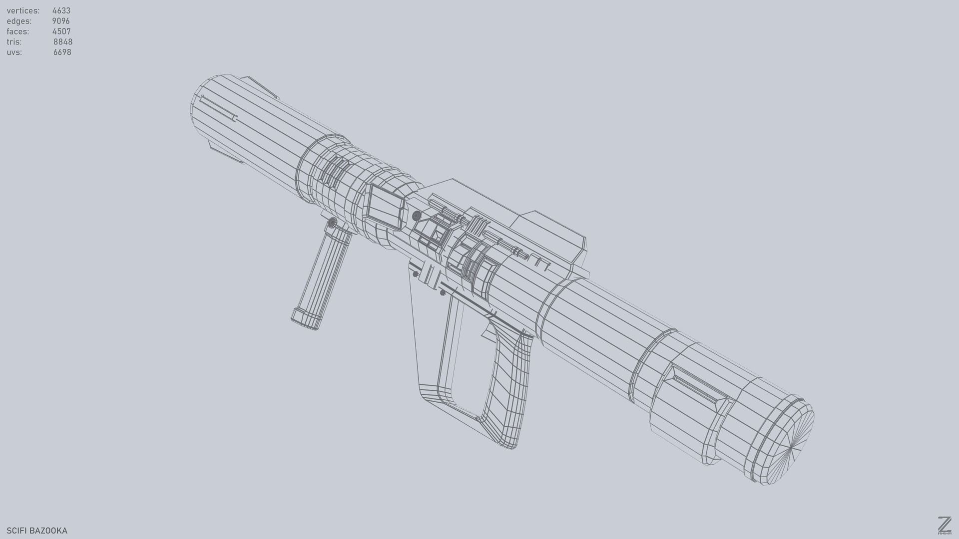 Scifi bazooka Low-poly 3D model_9