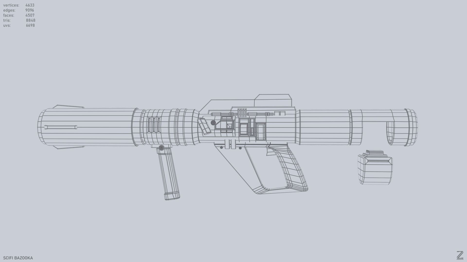 Scifi bazooka Low-poly 3D model_3