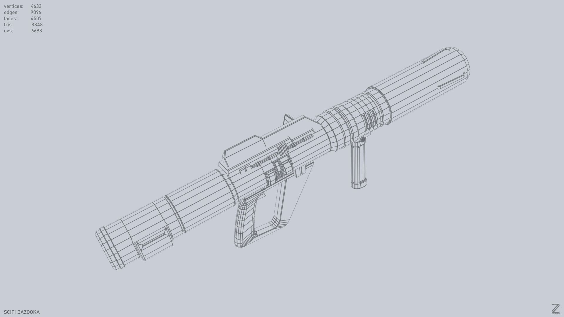 Scifi bazooka Low-poly 3D model_11