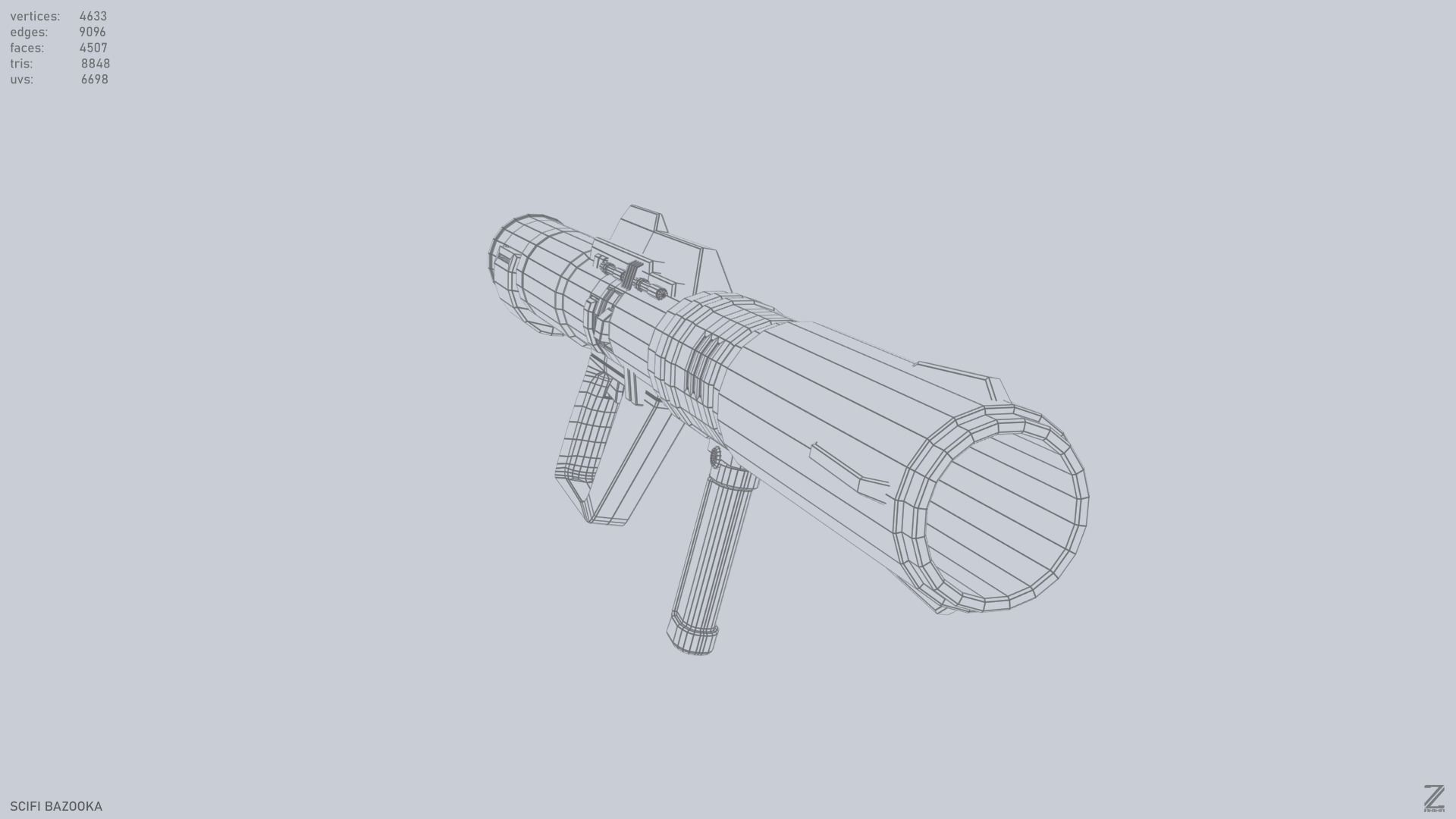 Scifi bazooka Low-poly 3D model_14