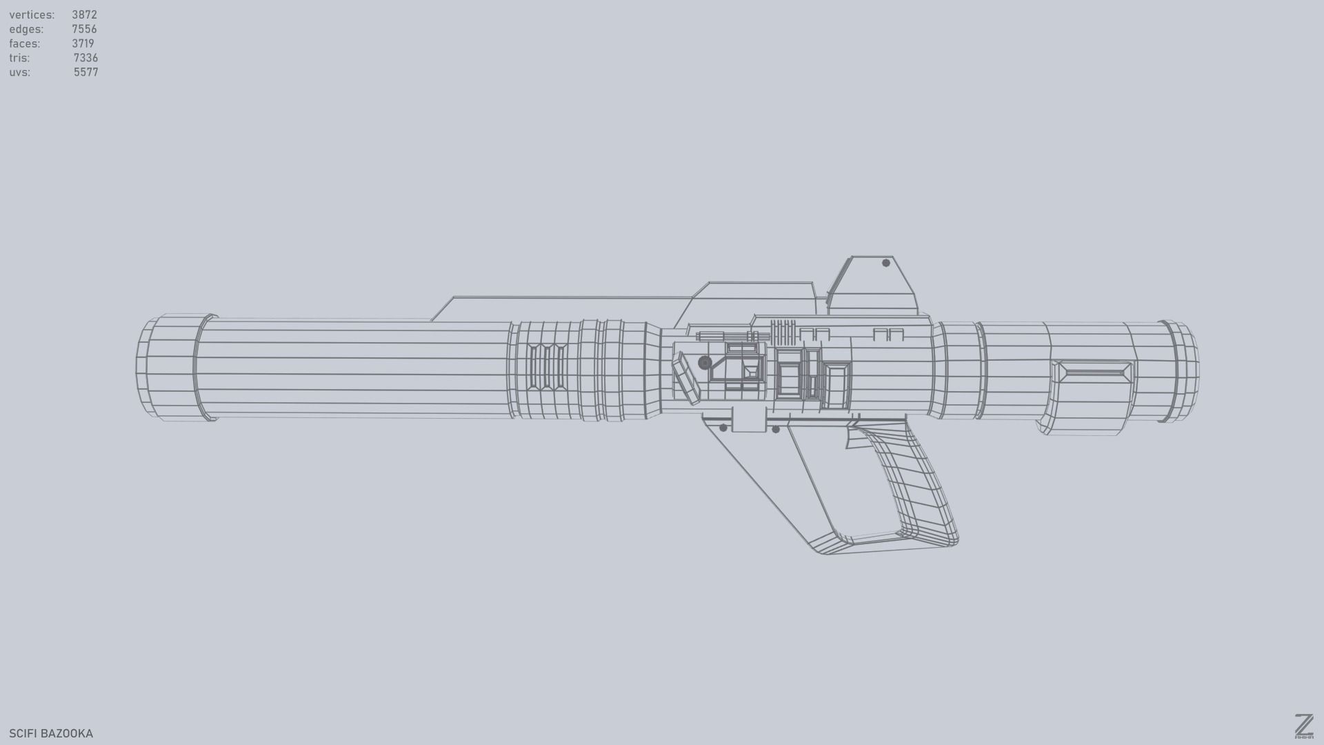 Scifi bazooka Low-poly 3D model_3