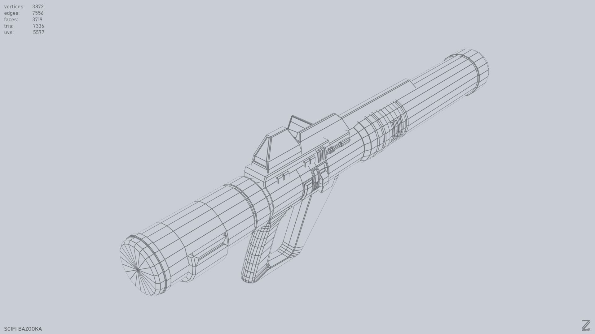 Scifi bazooka Low-poly 3D model_11