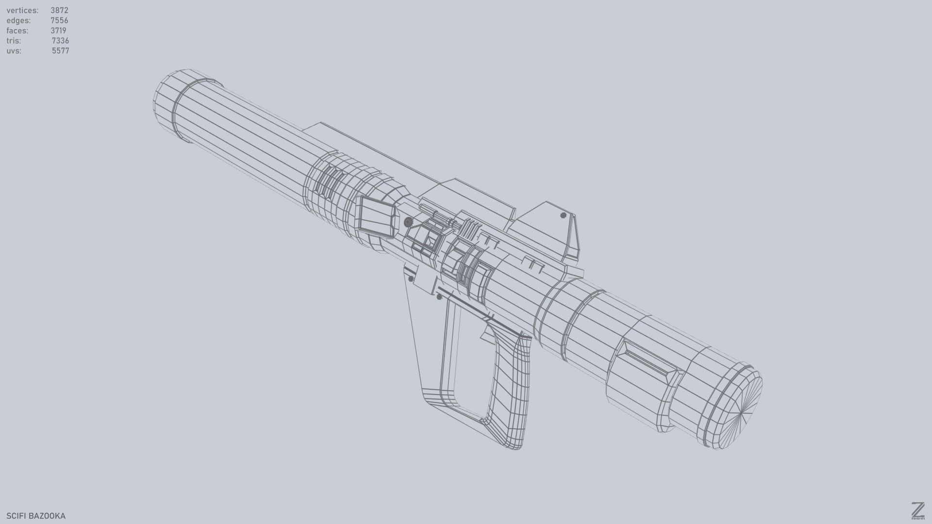 Scifi bazooka Low-poly 3D model_9