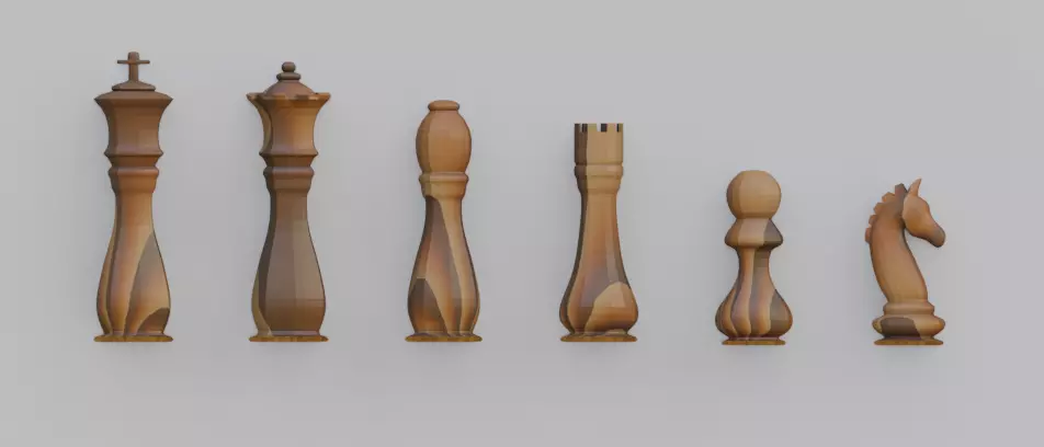 6 chess pawns Low-poly 3D model_0