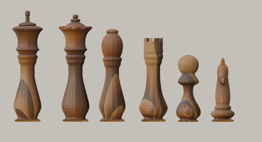 6 chess pawns Low-poly 3D model_1
