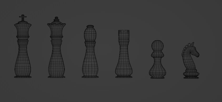 6 chess pawns Low-poly 3D model_3