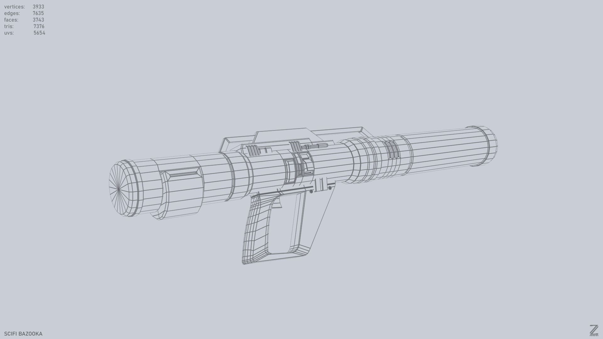 Scifi bazooka Low-poly 3D model_14