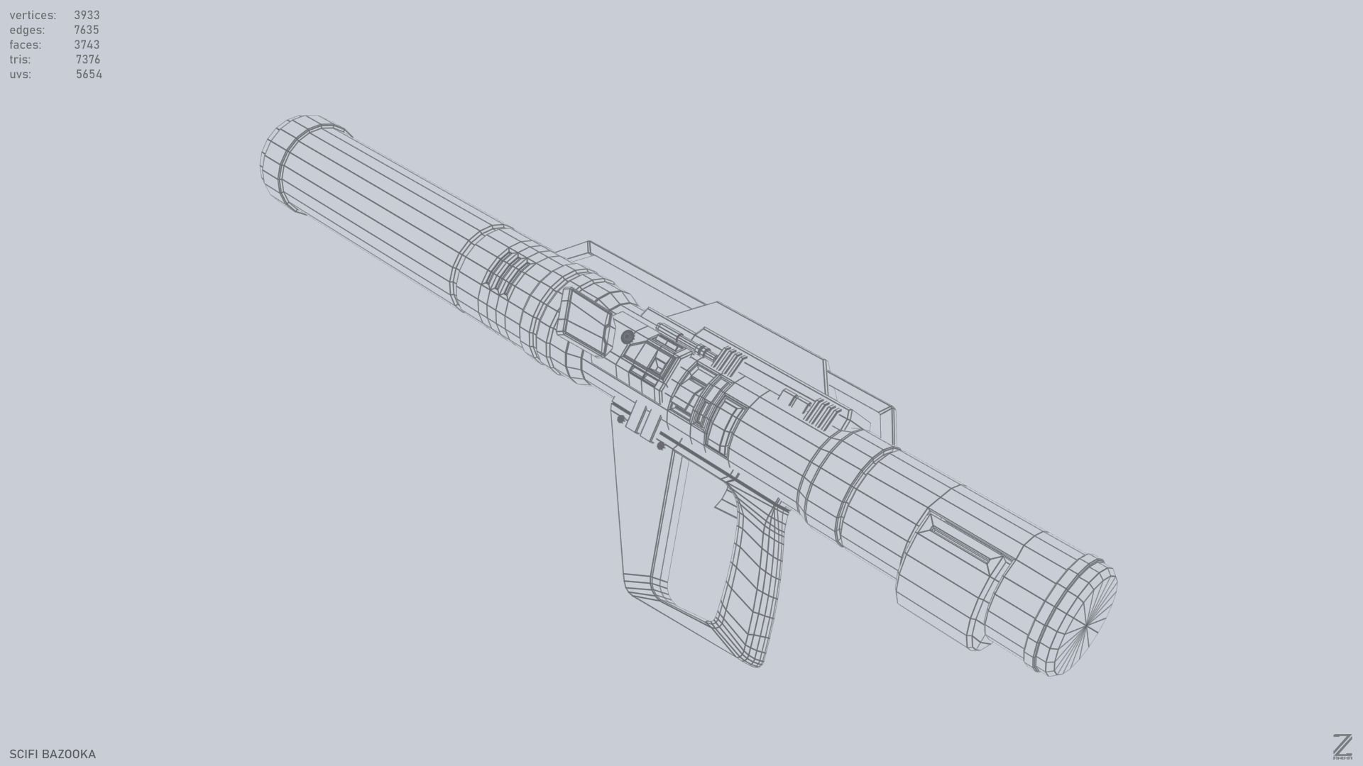 Scifi bazooka Low-poly 3D model_9
