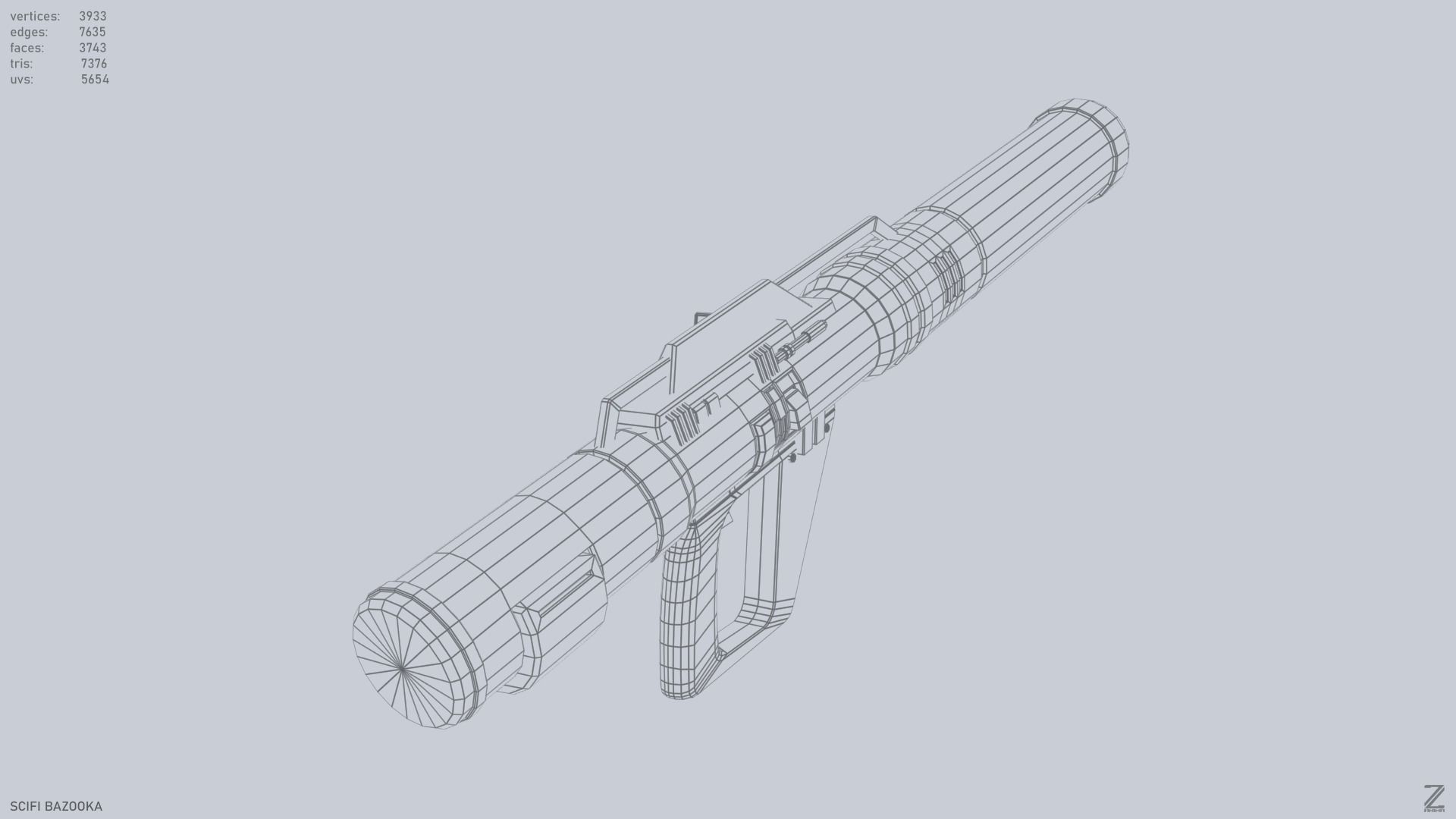 Scifi bazooka Low-poly 3D model_11