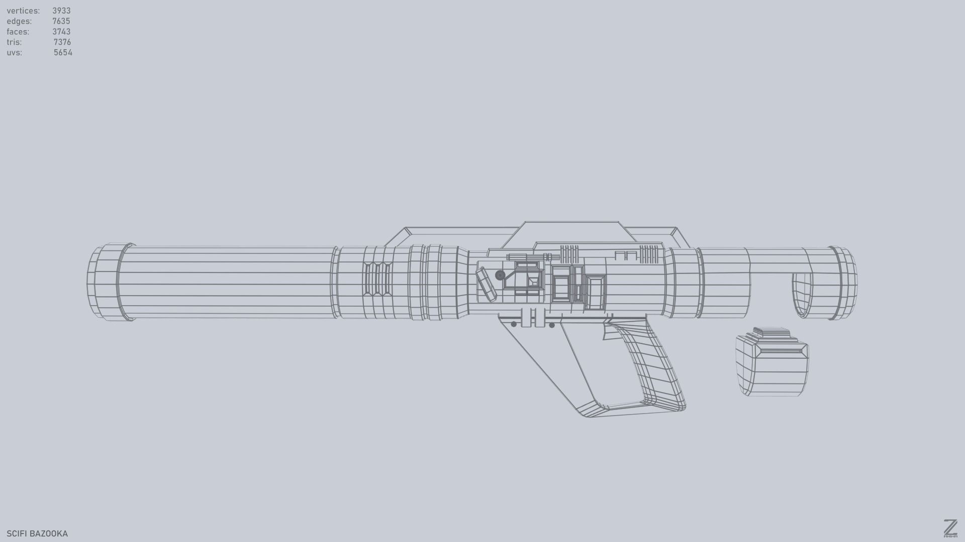 Scifi bazooka Low-poly 3D model_3