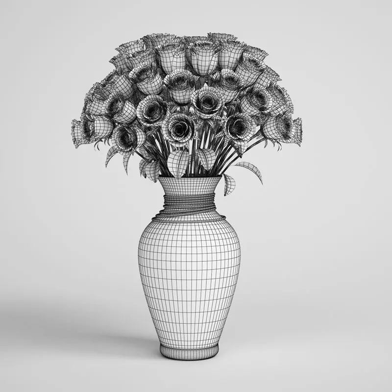 Rose Bouquet Glass Vase 11 3D model