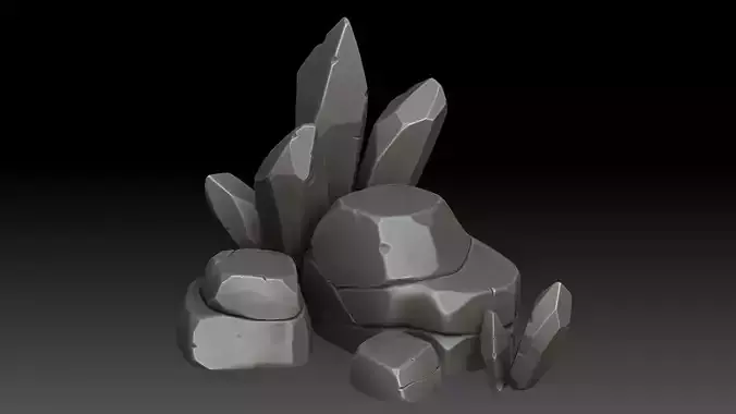stylized rocks and crystals 3D model